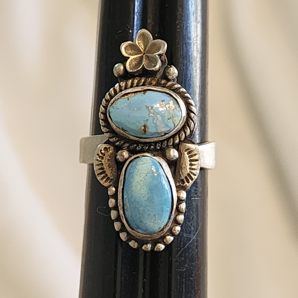 Golden Hills Turquoise Sterling Silver Floral Ring 7 And Up Adjustable Cowgirl - Picture 7 of 8